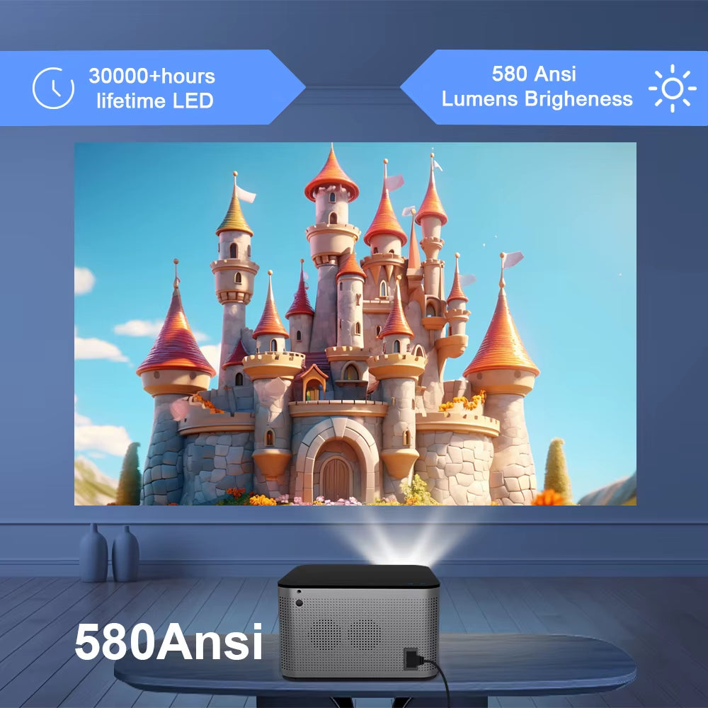 4K Smart Projector with Android 11, 580 ANSI Lumens, 1920x1080P Full HD, WiFi 6, Bluetooth 5.0, Allwinner H713, Voice Control for Home Cinema Theater